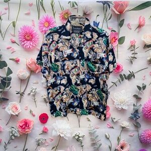 1994 Vintage 90’s Nicole Miller World Travel Allover Printed Button Down Shirt